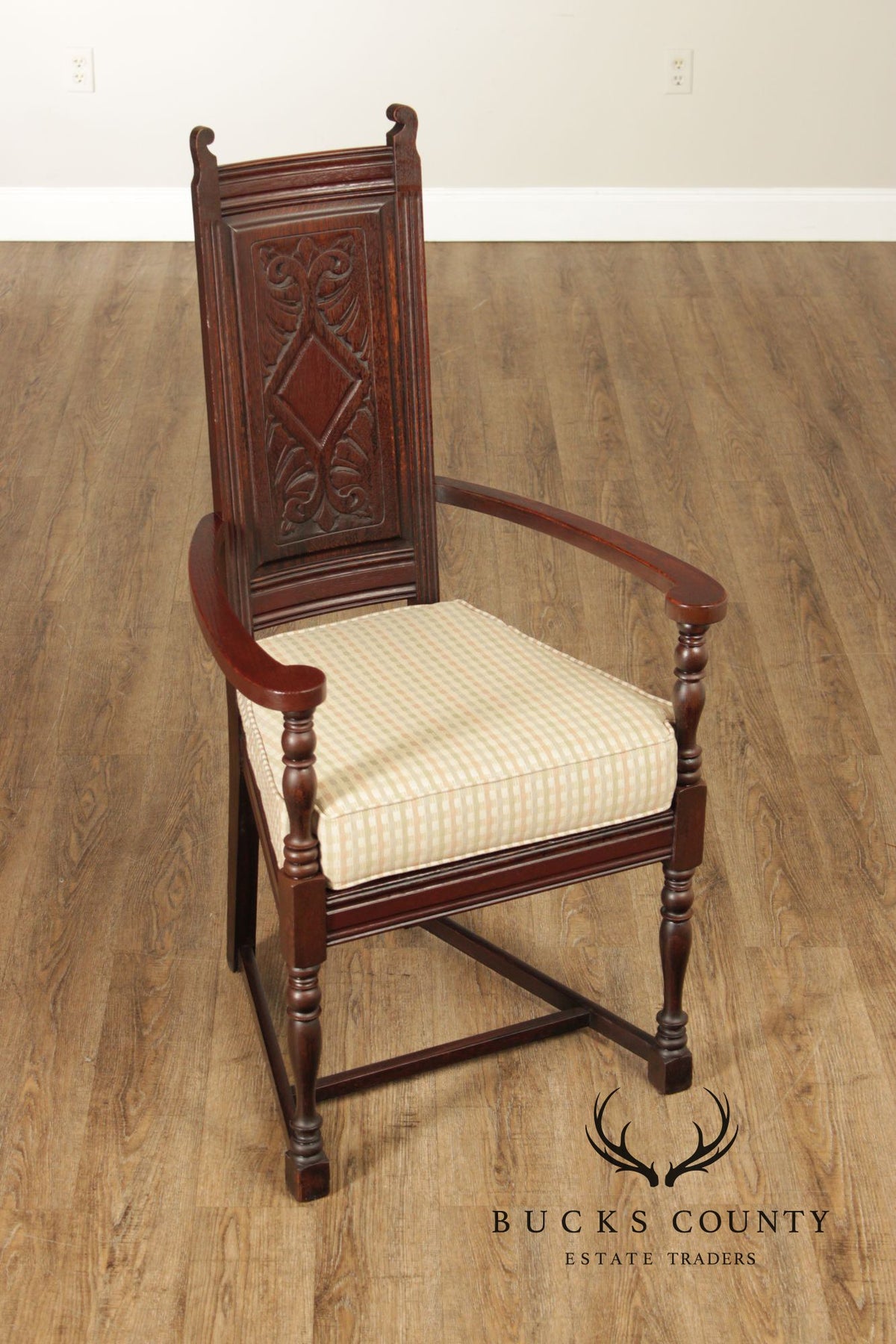 English Traditional Carved Oak Throne Chair
