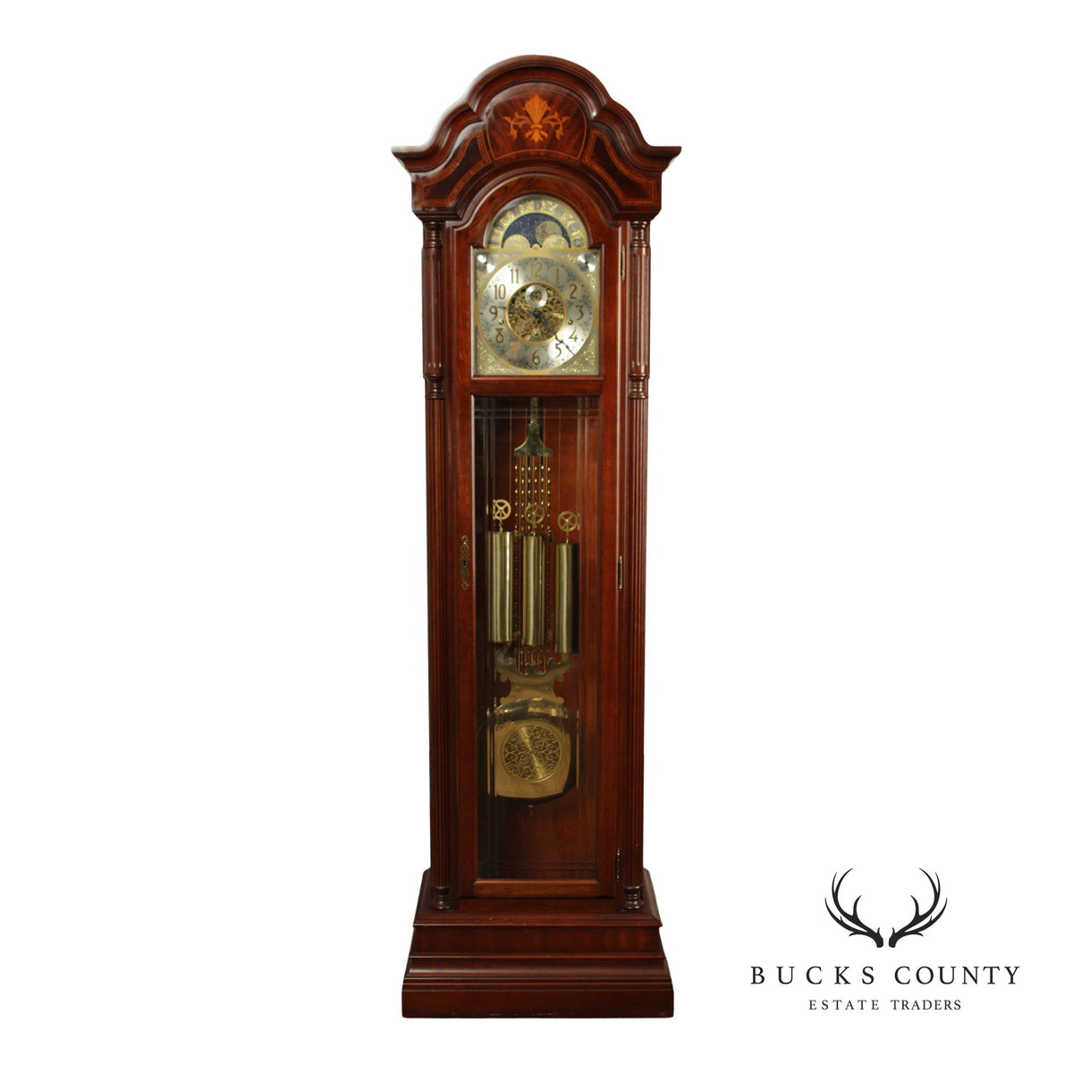 Sligh Mahogany Inlaid Grandfather Clock With Moon Phase Dial