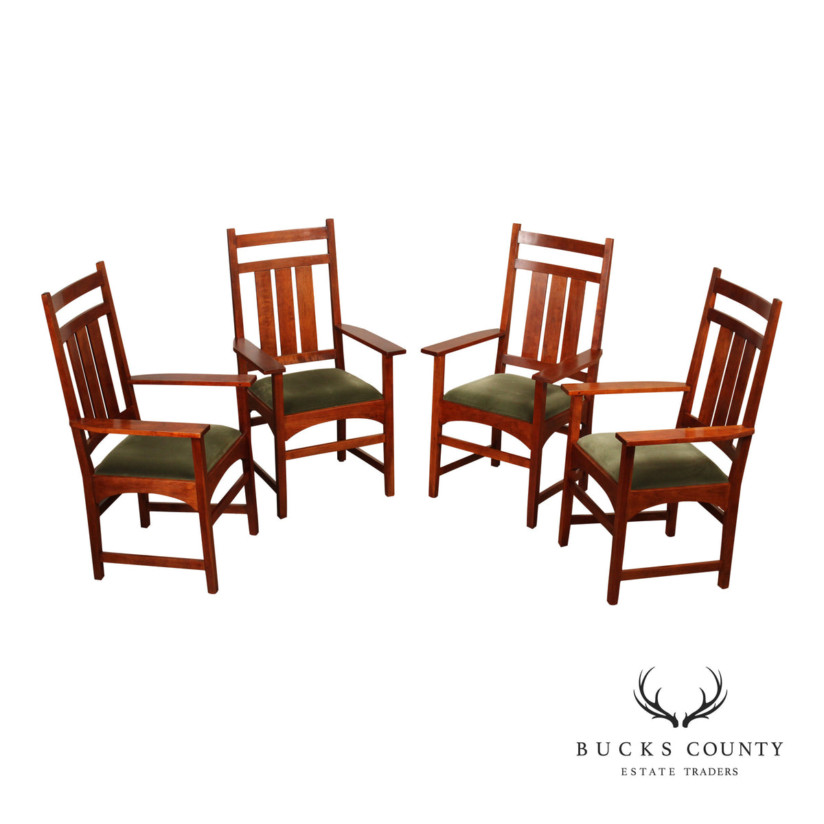 Stickley Mission Collection Set of Four Harvey Ellis Cherry Dining Armchairs