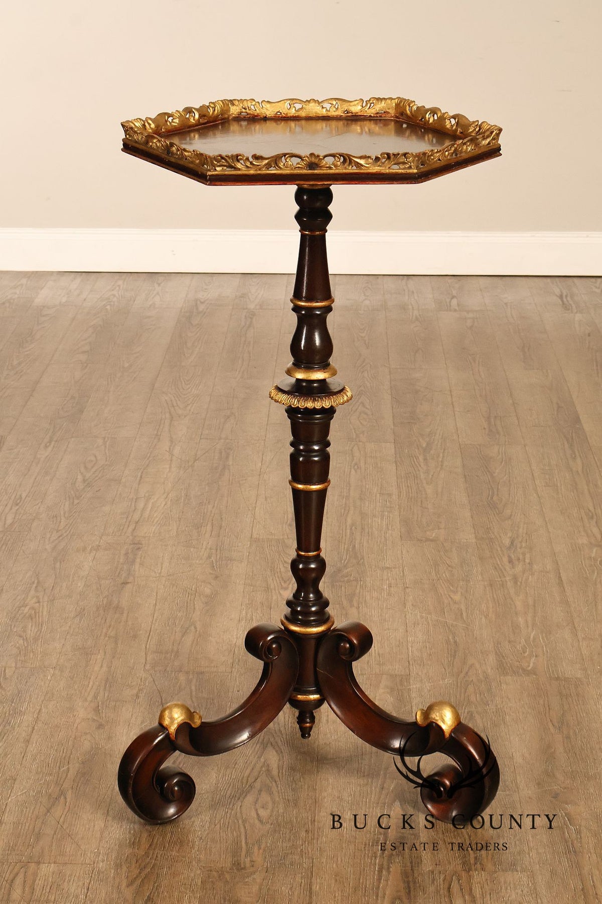 Italian Regency Style Mahogany And Gilt Pedestal Plant Stand