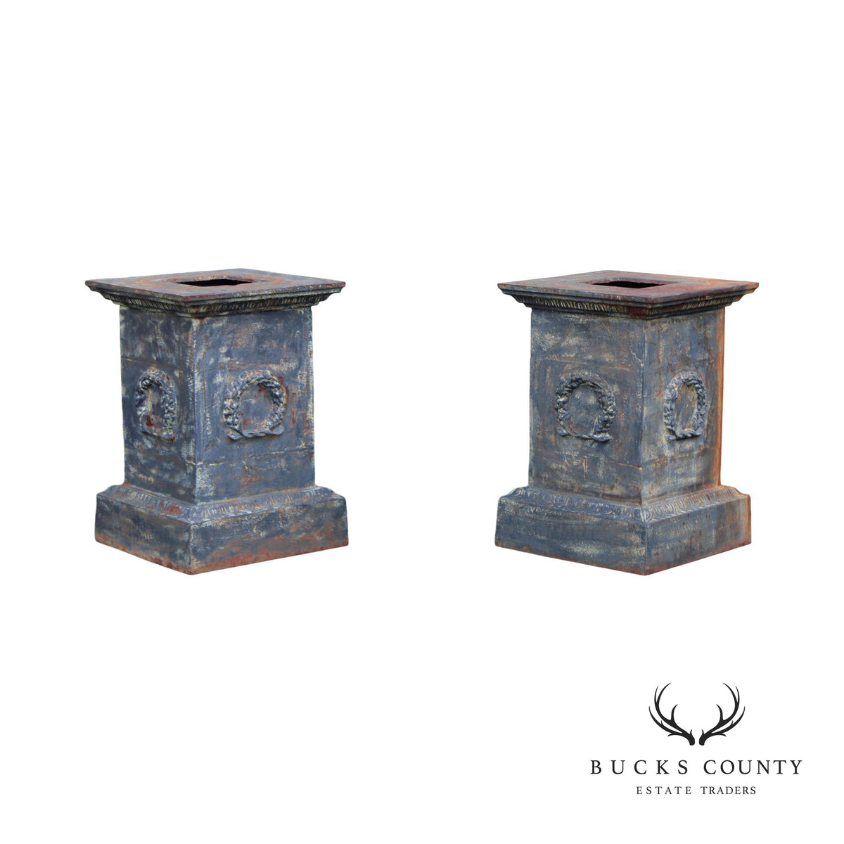 VINTAGE CLASSICAL STYLE PAIR CAST IRON GARDEN PEDESTALS