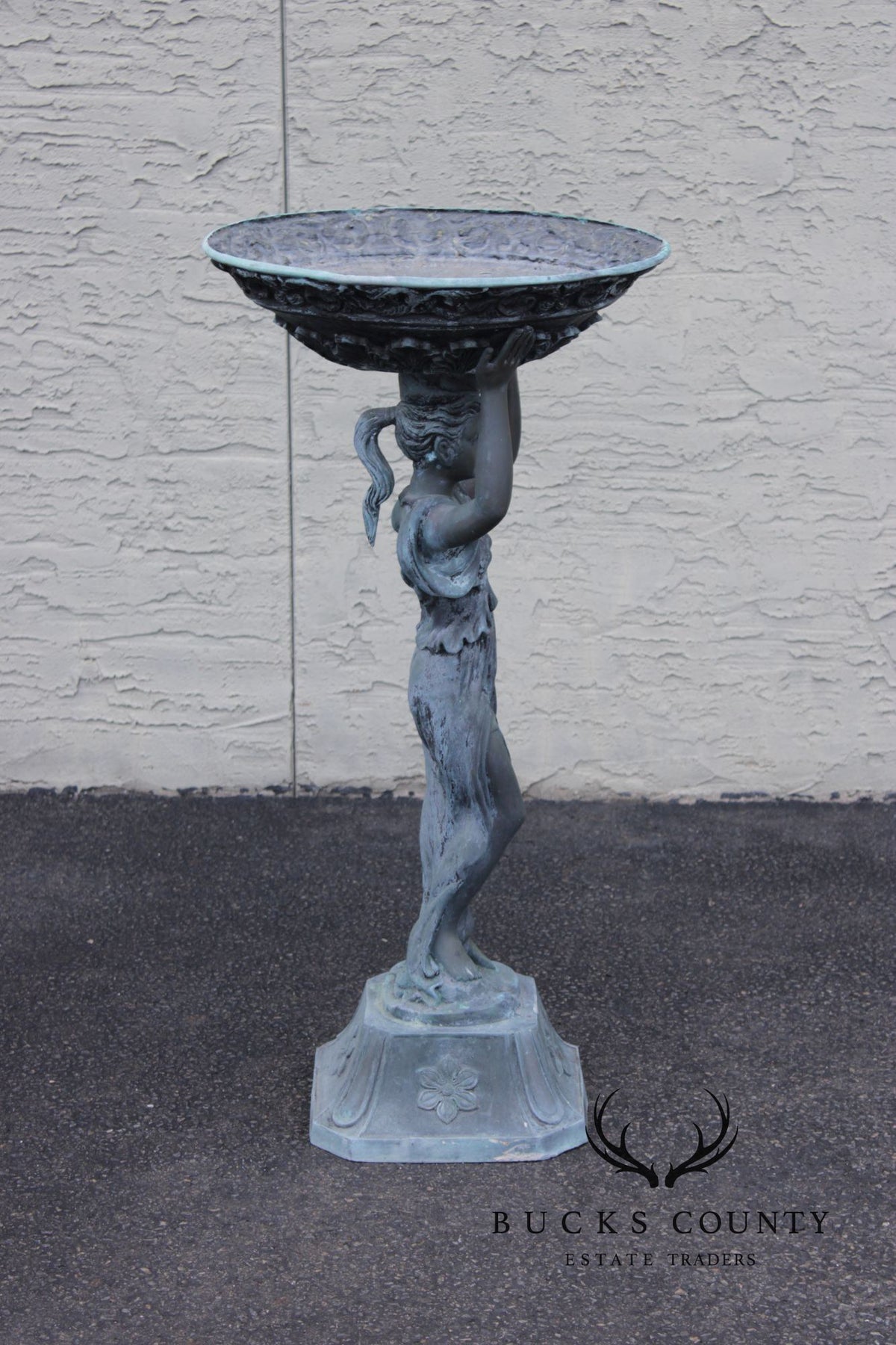 Classical Style Figural Bronze Garden Birdbath