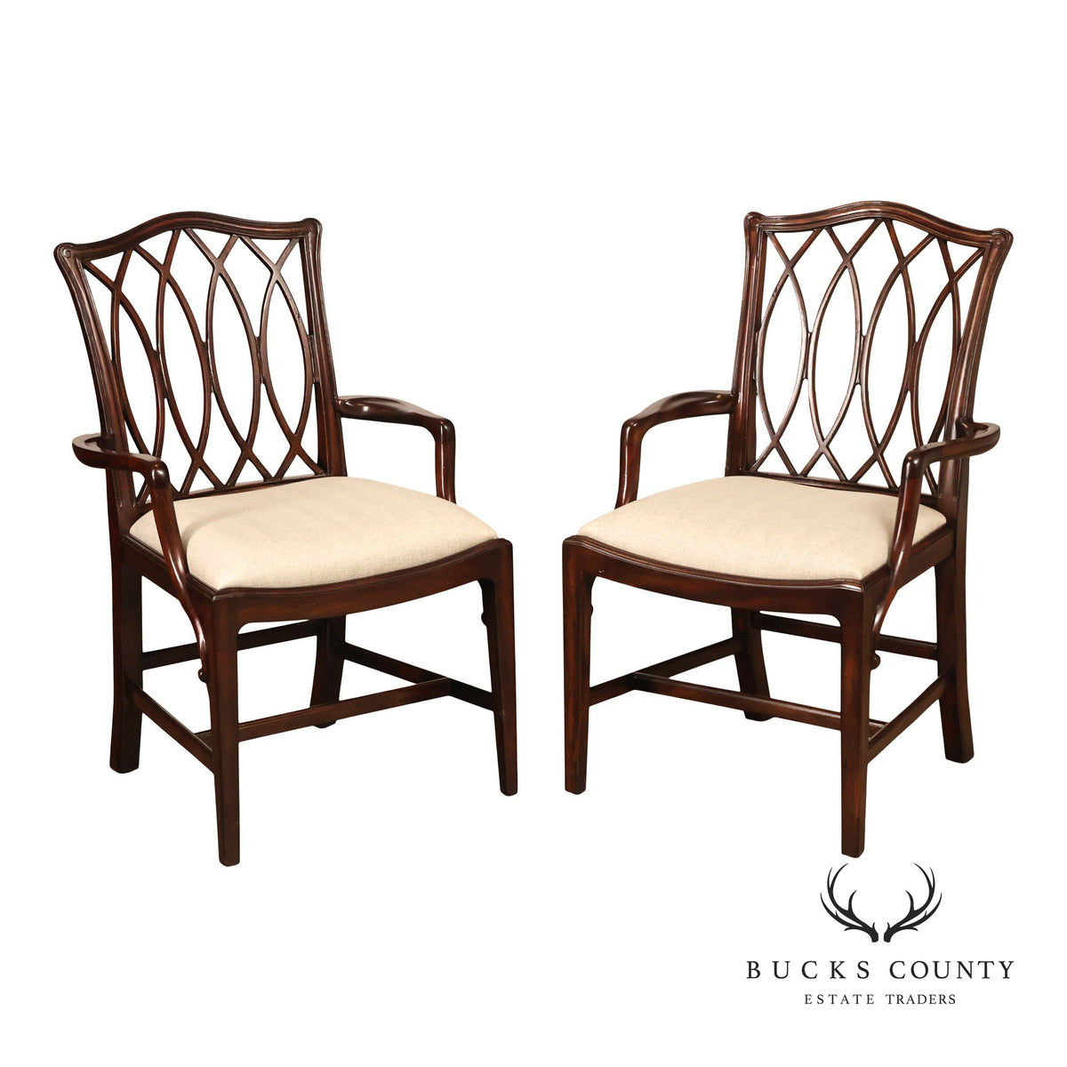 Theodore Alexander Pair Of Trellis Mahogany Dining Armchairs