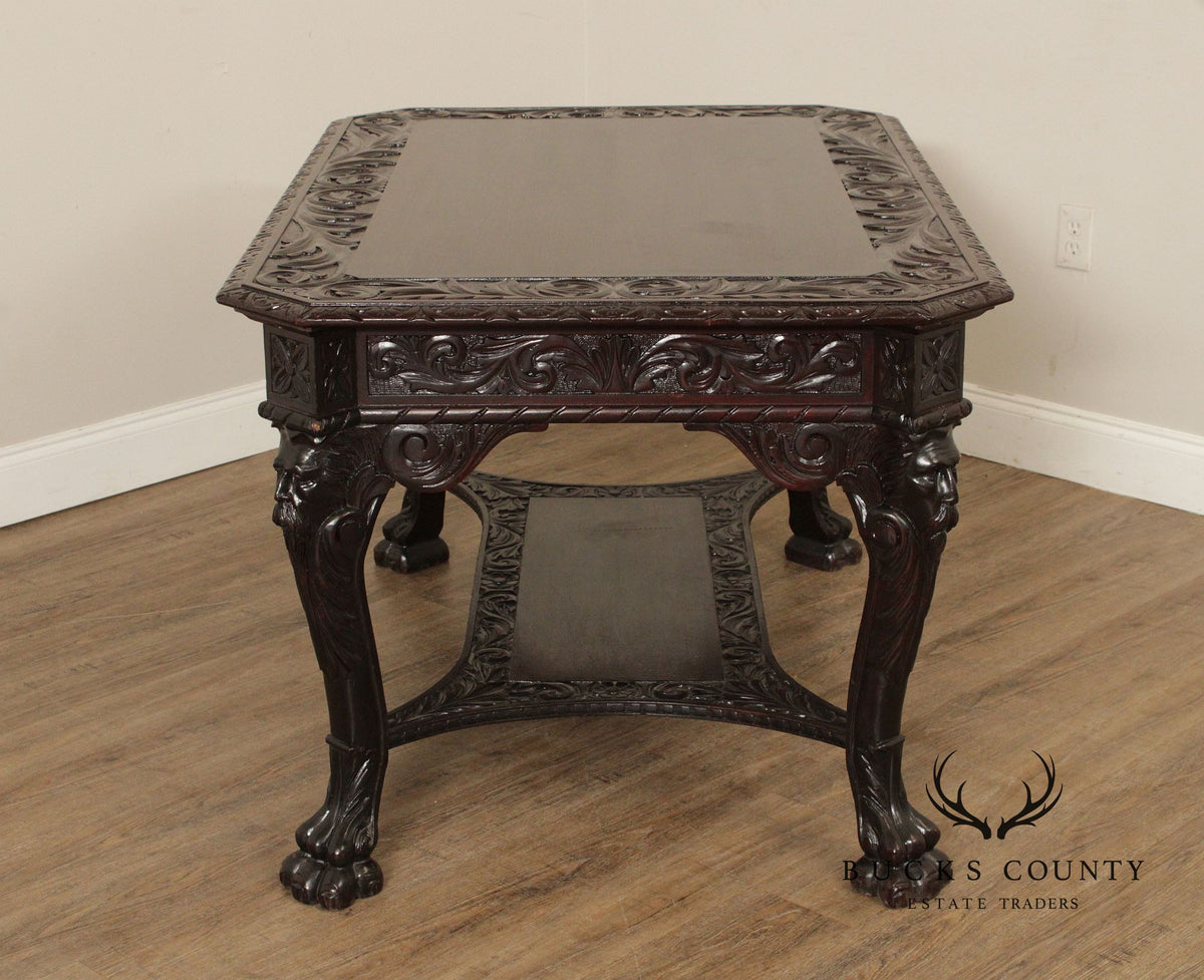 Antique Victorian Carved Mahogany Partners Desk