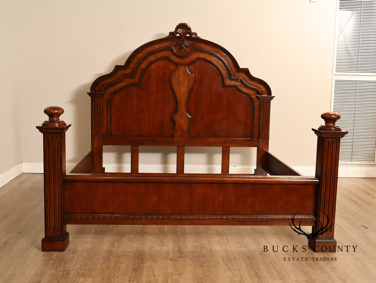 Baroque Style King Size Mahogany High Back Carved Bed Frame