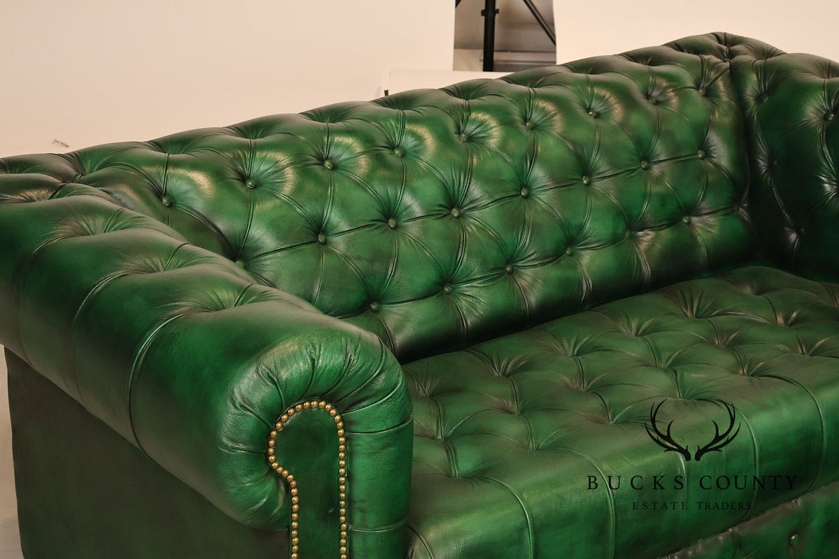 Chesterfield Style  Green Leather Sofa