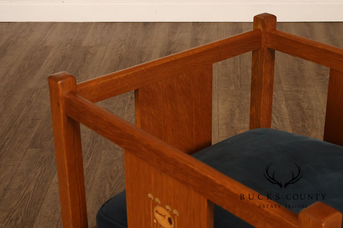 Stickley Mission Harvey Ellis Pair Of Inlaid Cube Chairs