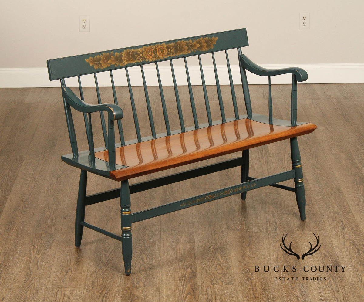 L. Hitchcock Painted Harvest Decorated Windsor Style Settee Bench