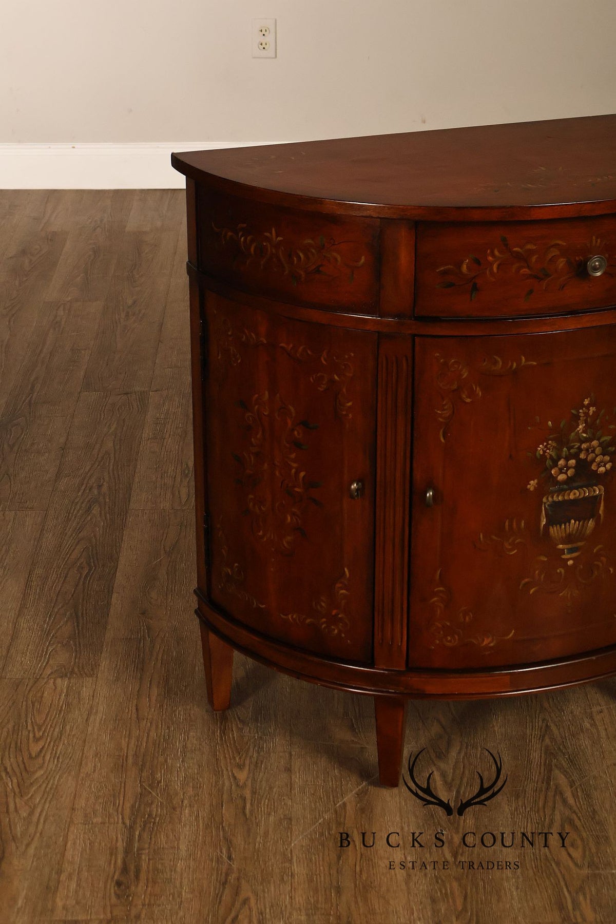 Ethan Allen Adam Style Pair of Painted Demilune Chests