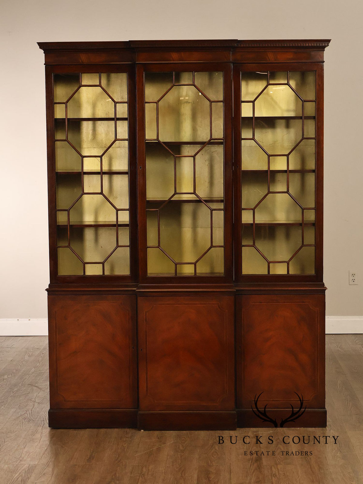 Baker Georgian Style Mahogany Breakfront Bookcase