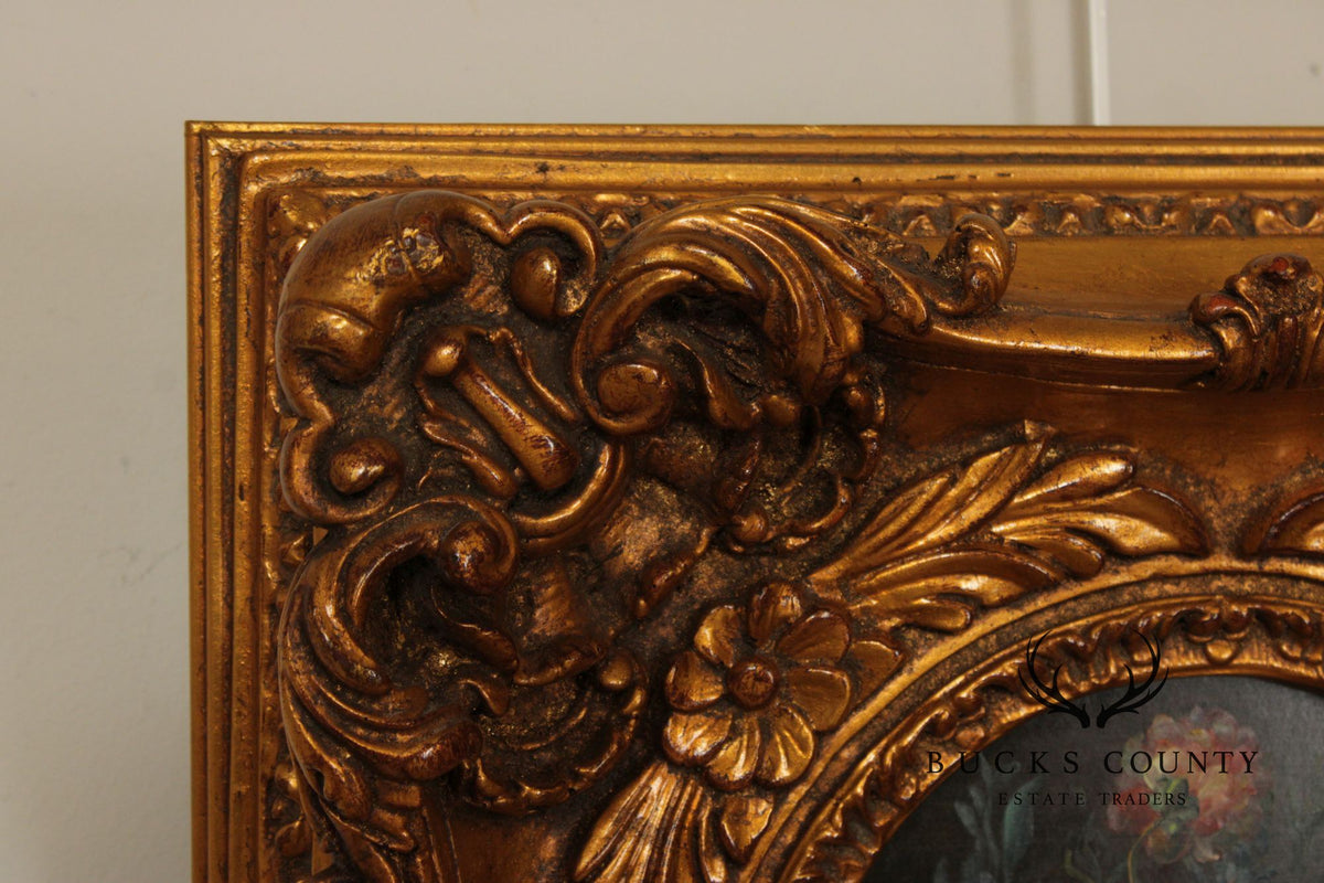 Small Floral Still-Life Oil Painting in Ornate Frame