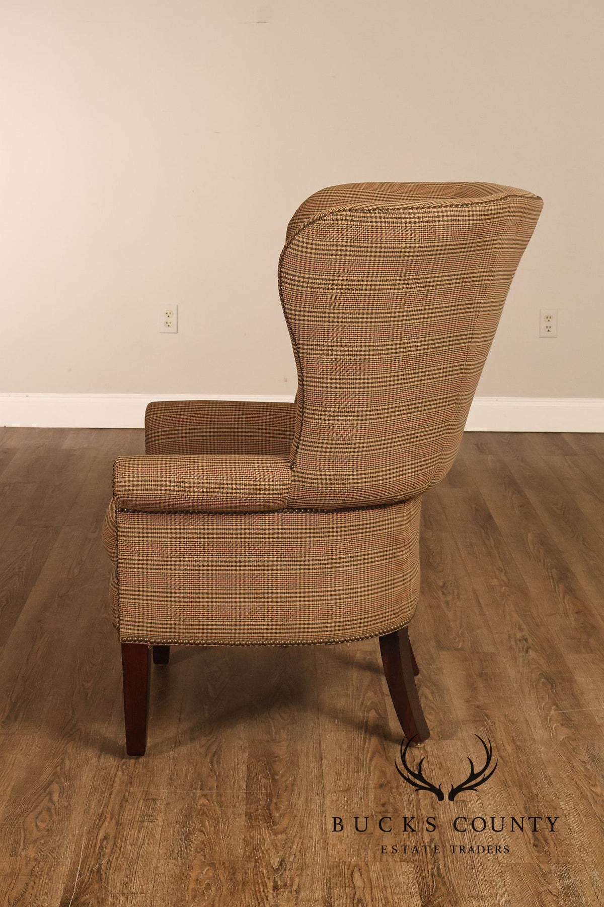 Ralph Lauren Traditional Plaid Upholstered Wingback Lounge Chairs