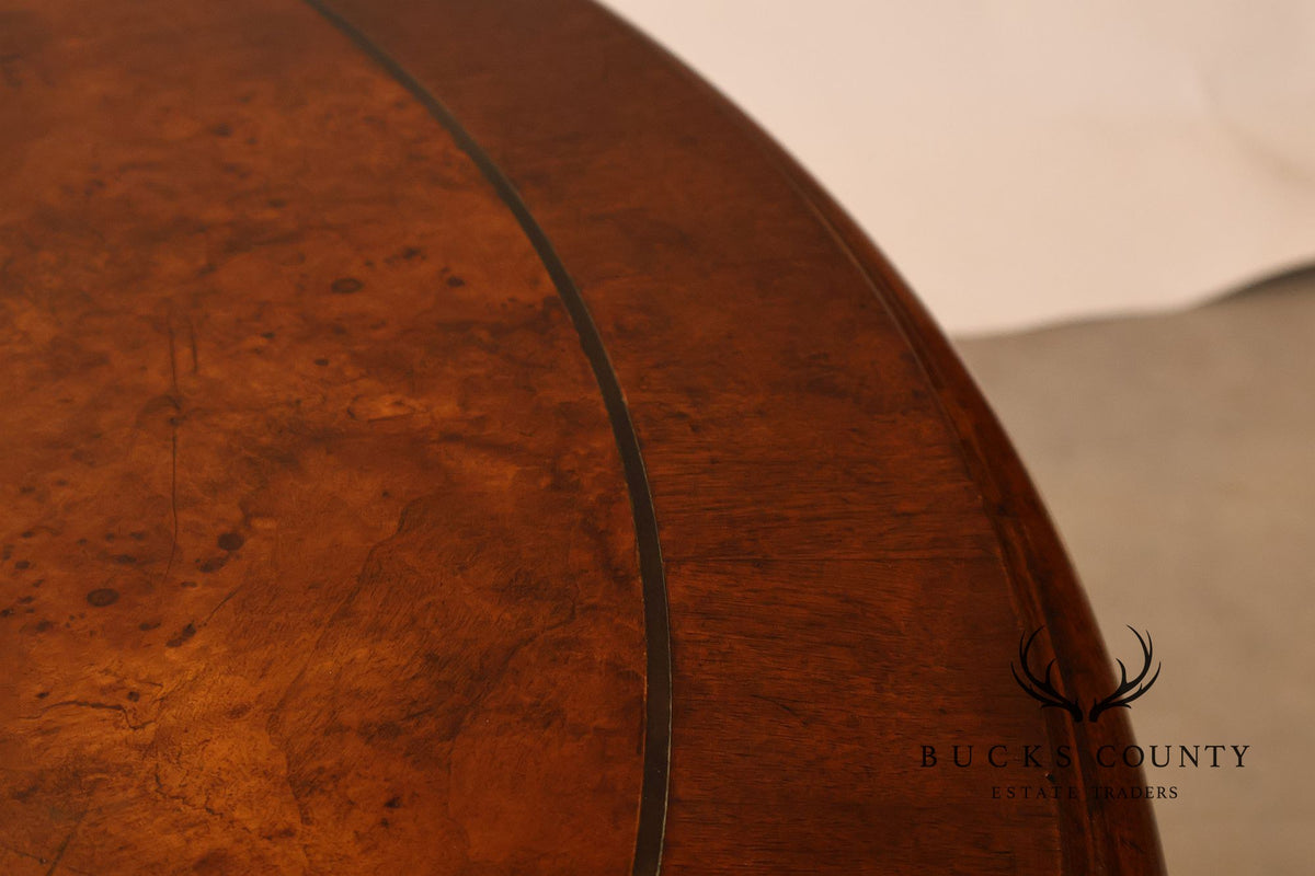 Dessin Fournir Banded Burlwood Large Double Pedestal Banquet Dining Table