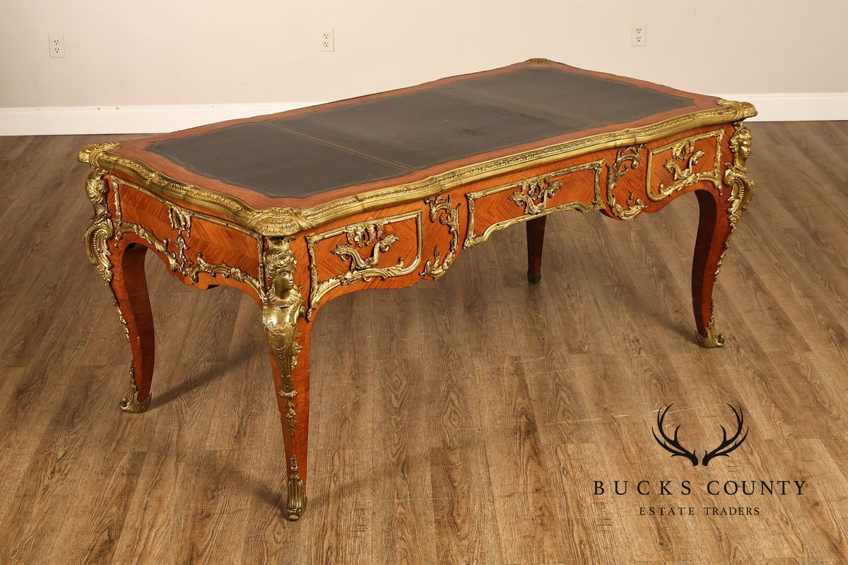 French Napoleon III Style Leather Top Executive Desk