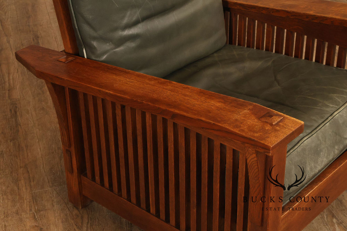 Stickley Mission Collection Oak Bent Arm Morris Chair and Ottoman