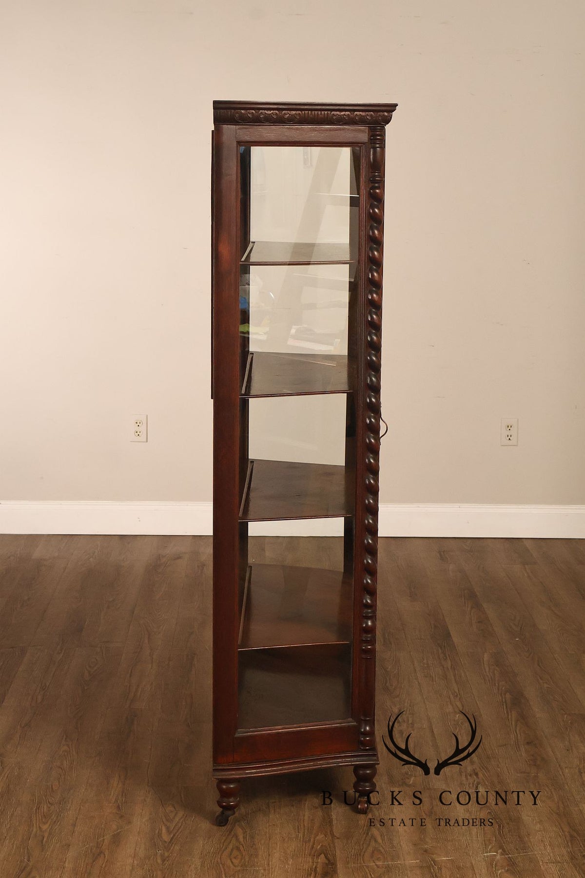 Antique Barley Twist Oak Glass Display Cabinet