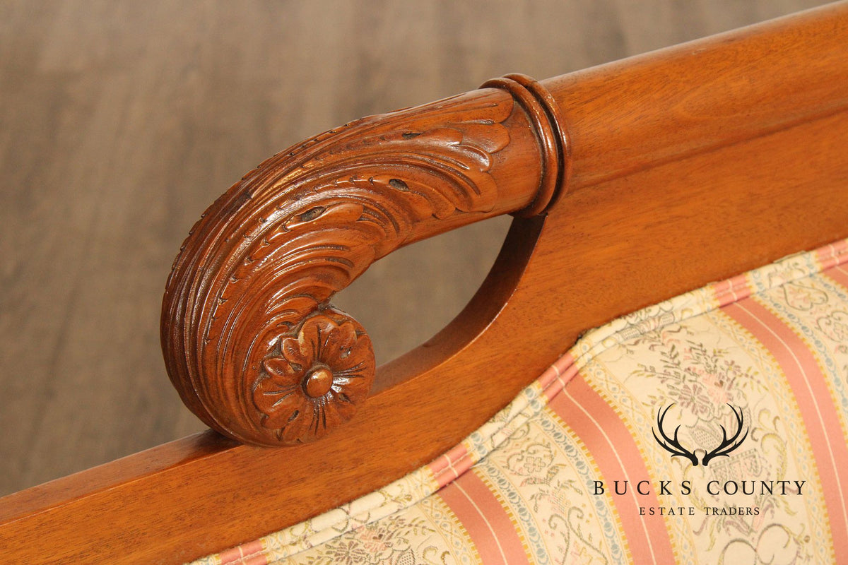 Antique American Empire Style Carved Mahogany Sofa
