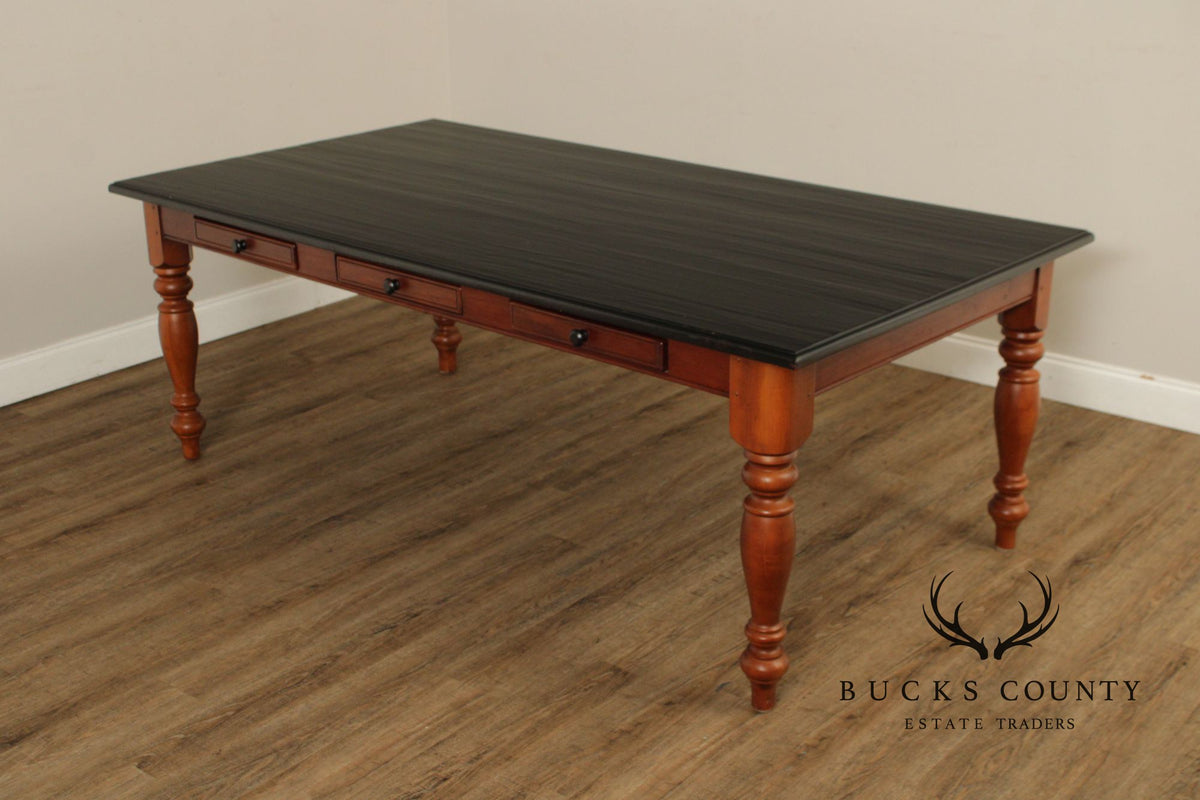 Rustic Farmhouse Style Solid Wood Dining Table With Black Painted Top