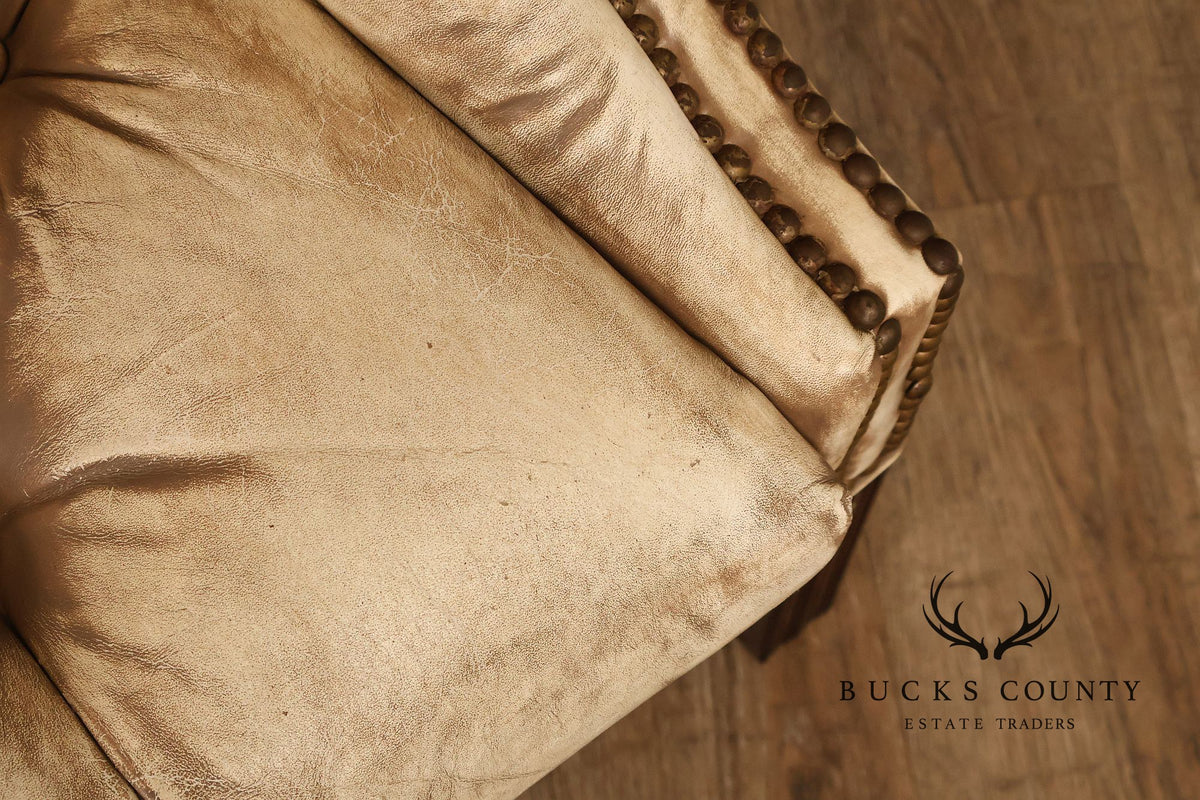 Chippendale Style Camelback Vintage Tufted Chesterfield Leather Sofa