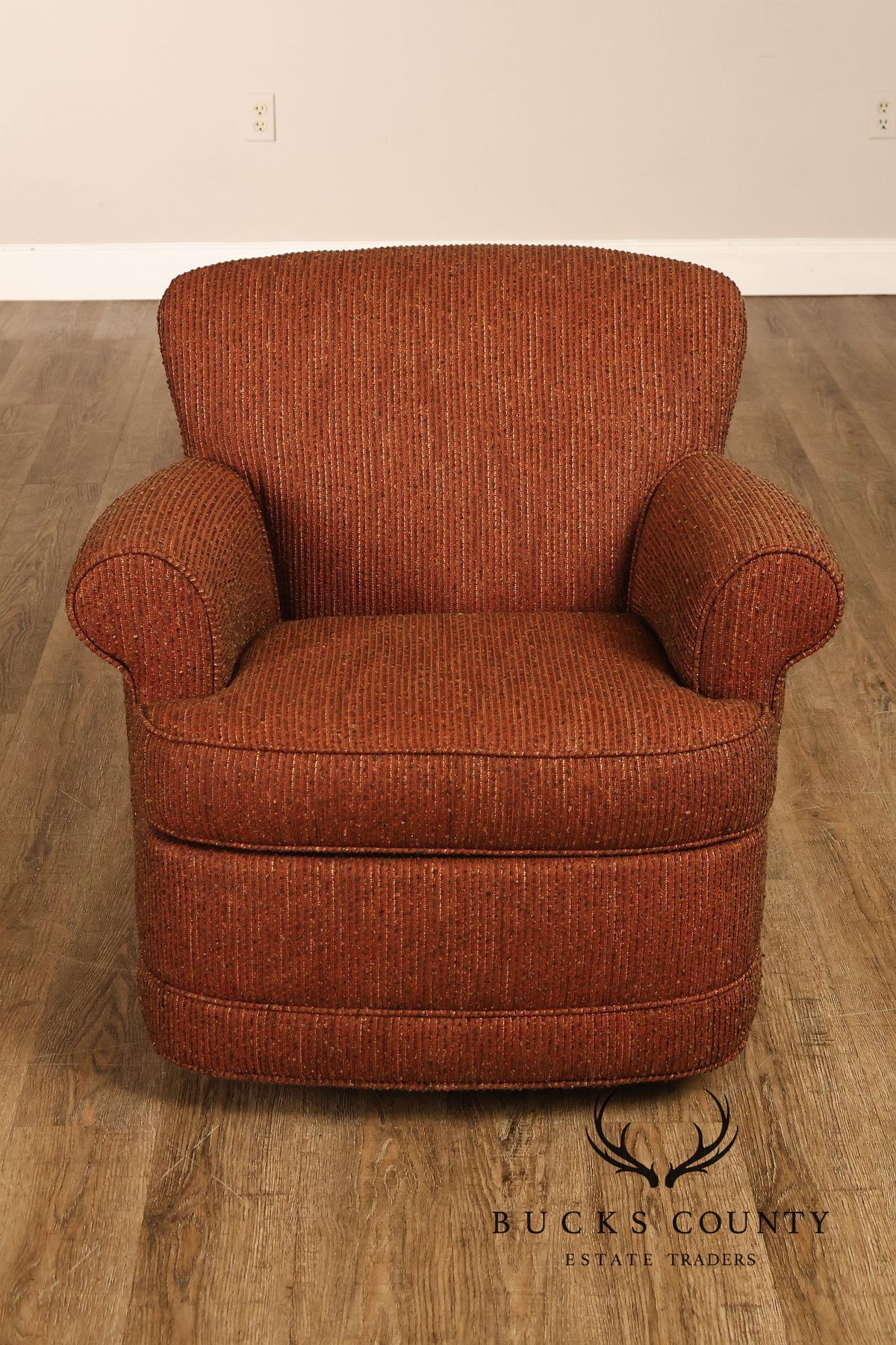 Leggett & Platt Pair Of Upholstered Swivel Glider Club Chairs With Round Ottoman