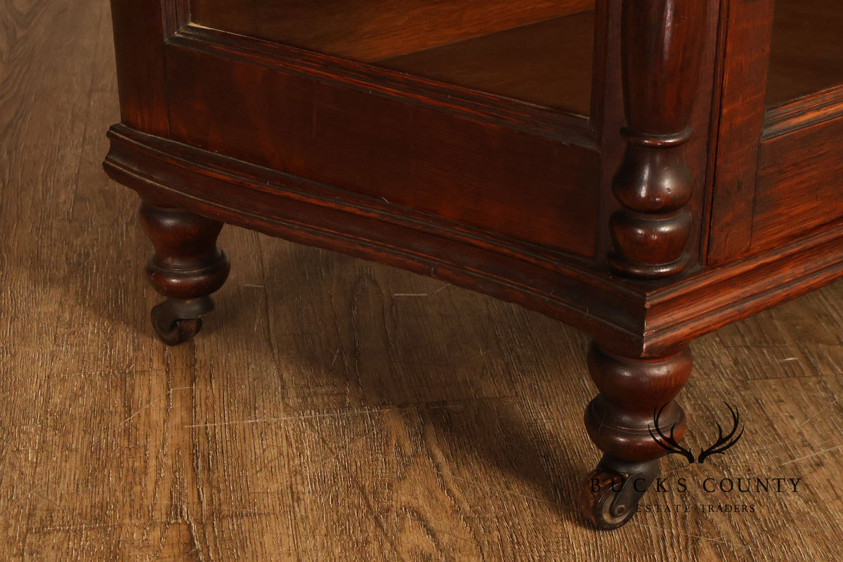 Antique Barley Twist Oak Glass Display Cabinet