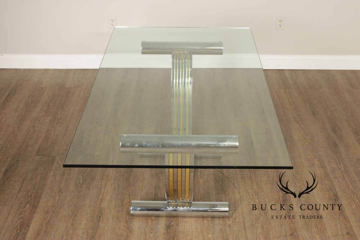 Italian Modern Glass Top Chrome Dining Table Renato Zevi