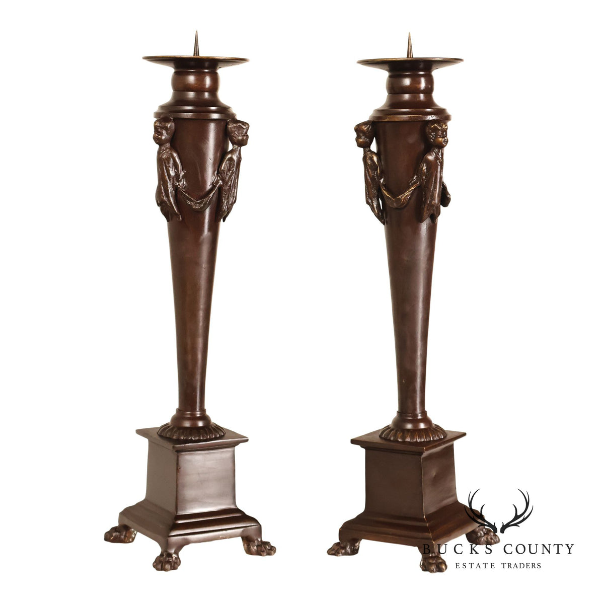 Maitland Smith Bronze Pair Of Neoclassical-Style Candlesticks