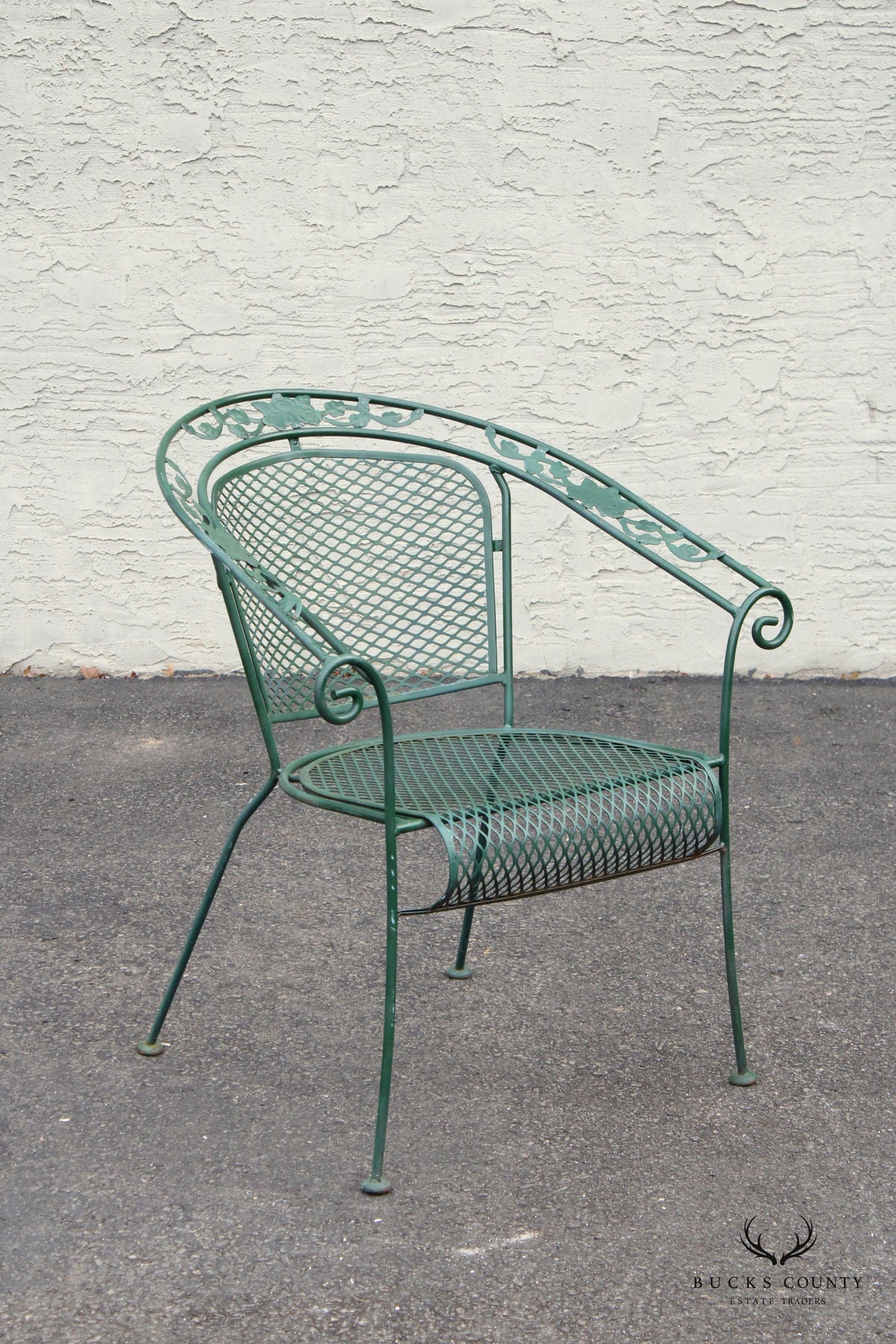 Vintage Set of Six Wrought Iron Patio Dining Armchairs