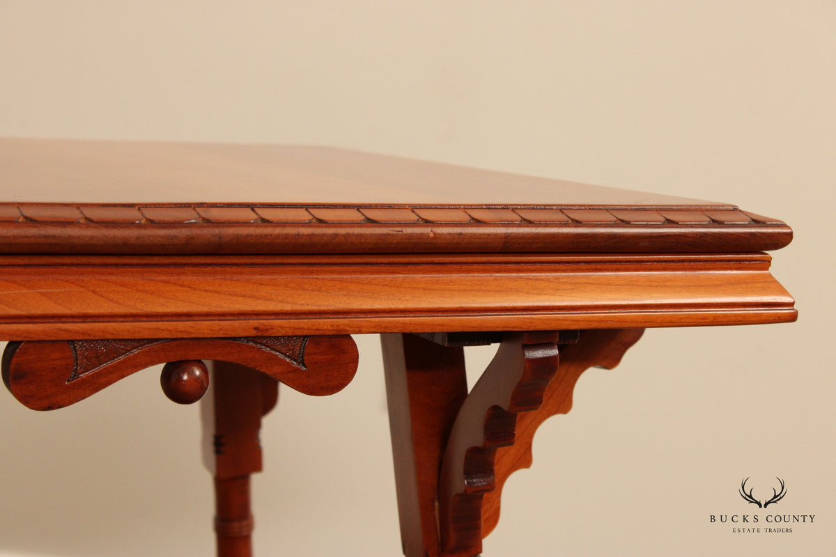 Antique Victorian Carved Cherry Two-Tier Lamp Table