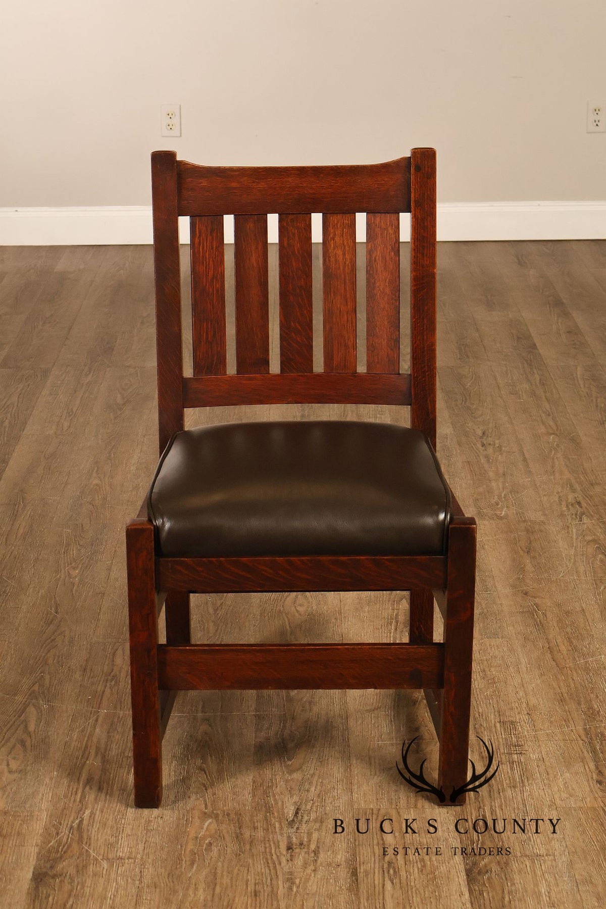 L&JG Stickley Antique Set Of Six U-Back Oak Dining Chairs Model #820