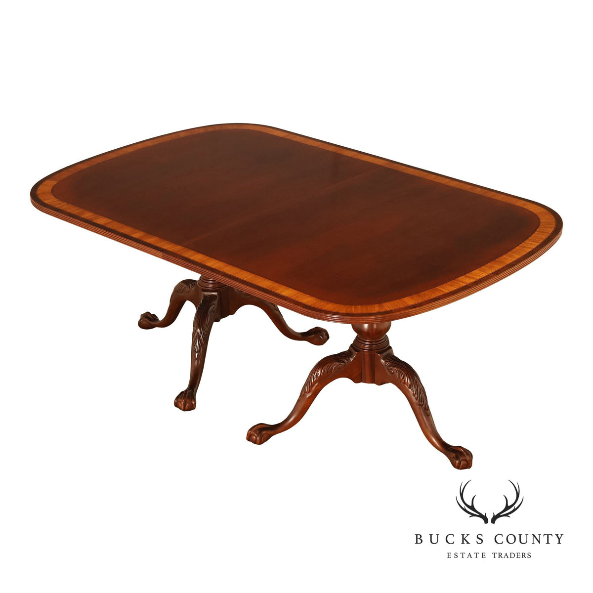 Ethan Allen Georgian Style Double Pedestal Mahogany Dining Table
