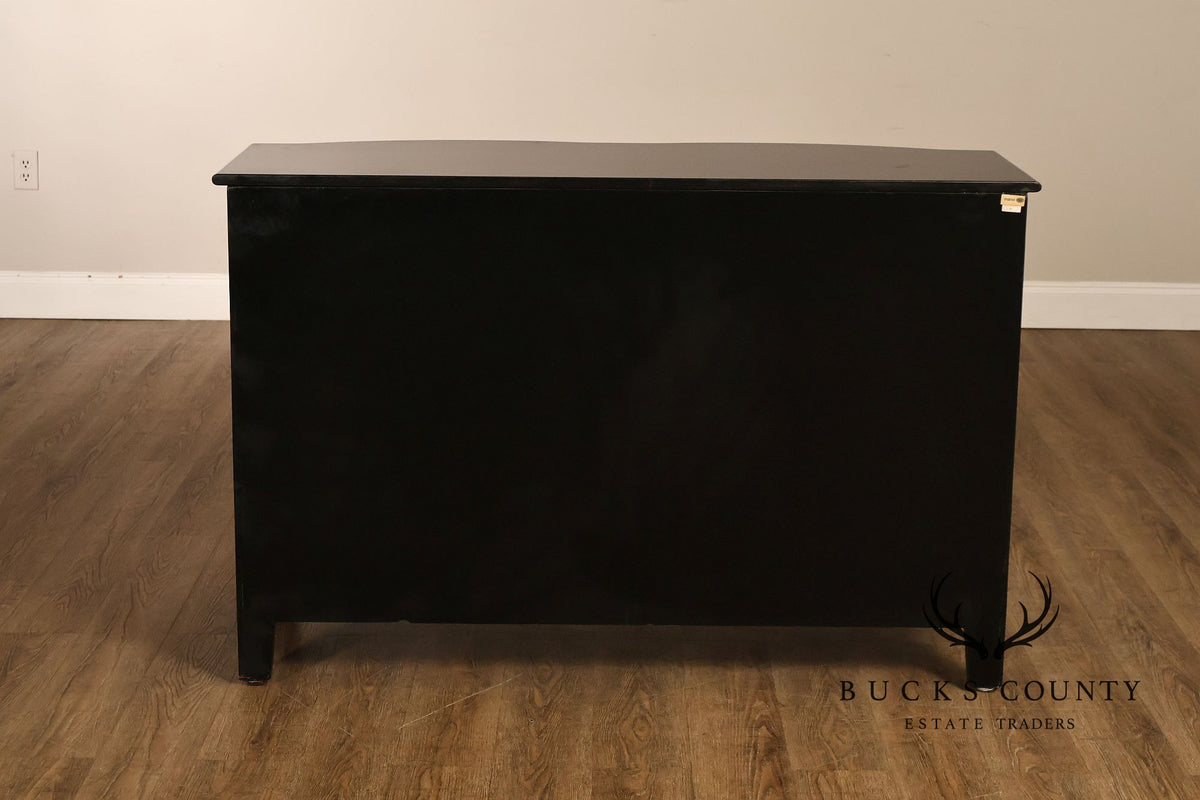 French Provincial Style Black Lacquer Hand-Painted Fruit Basket Sideboard
