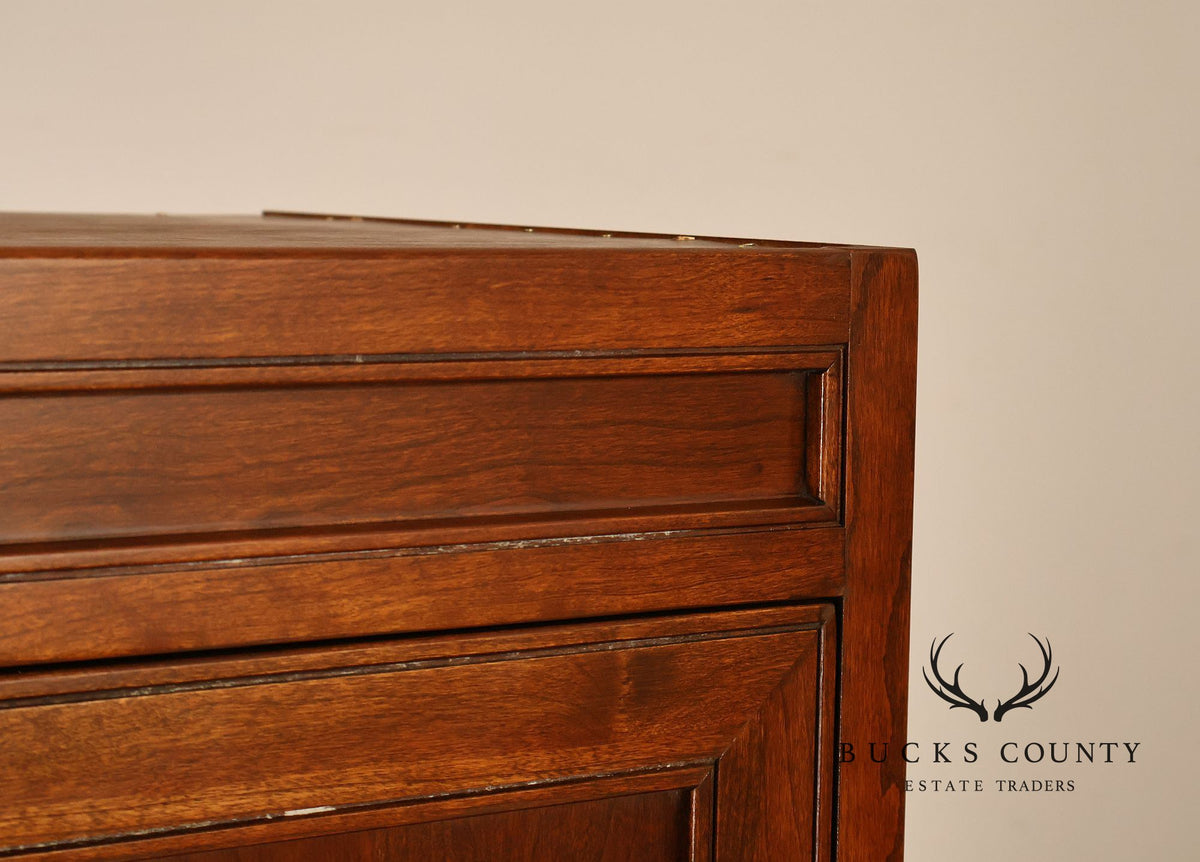Ethan Allen Campaign Style Pair of Walnut Armoires
