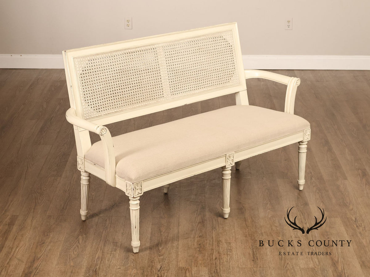 Alden Parkes Country French Louis XVI Style Caned Back Painted Settee