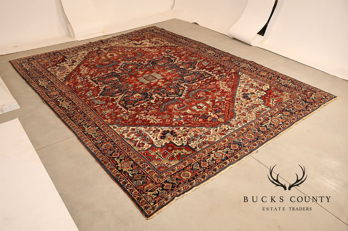 Antique Hand Knotted Persian Heriz Room Size Rug  12' X 15'