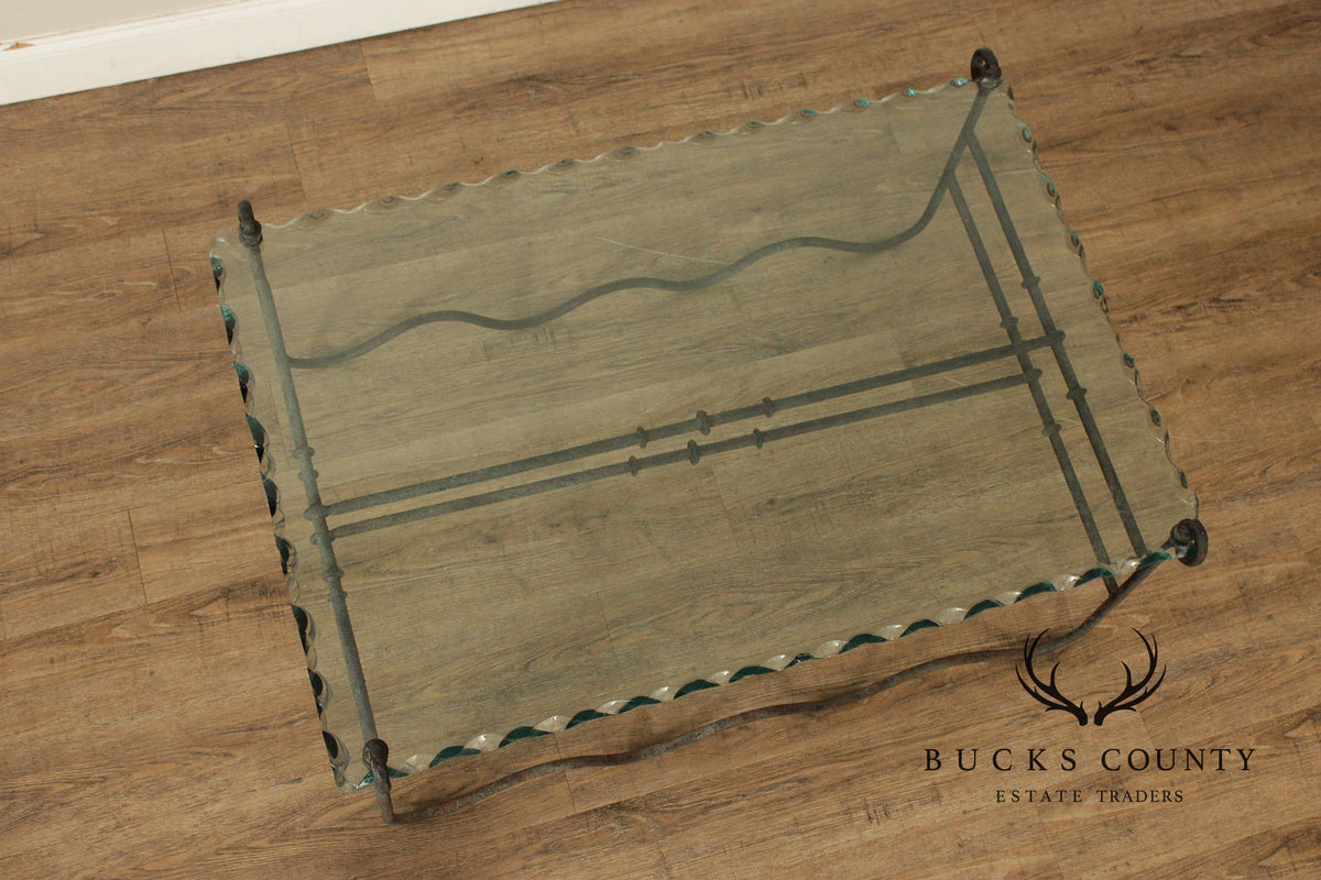 Modernist Glass Top Wrought Iron Coffee Table