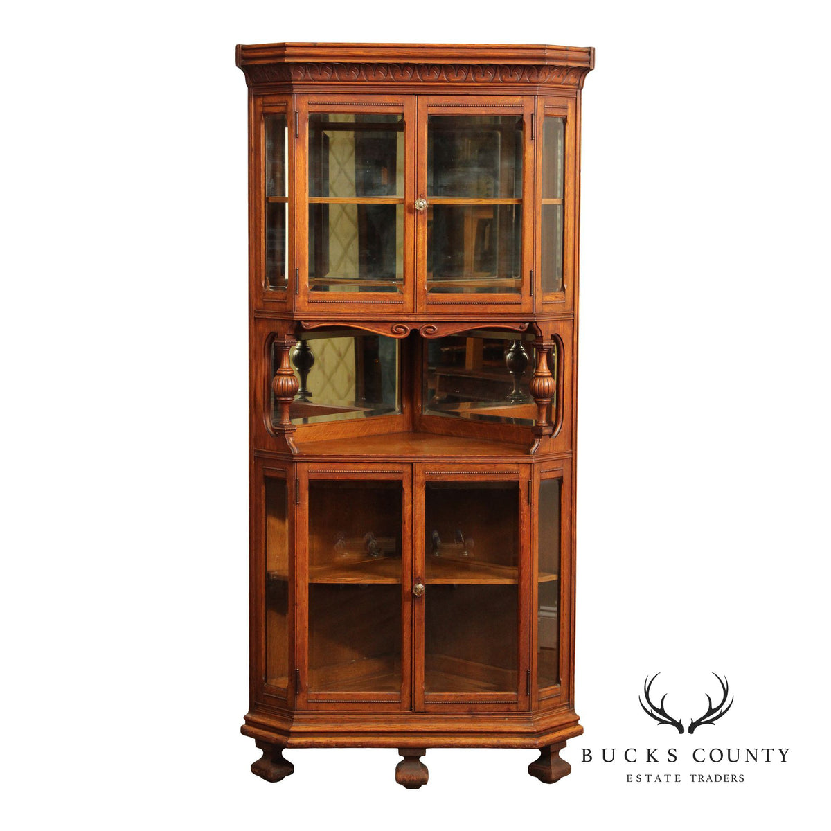 Antique Victorian Oak Corner China Cabinet