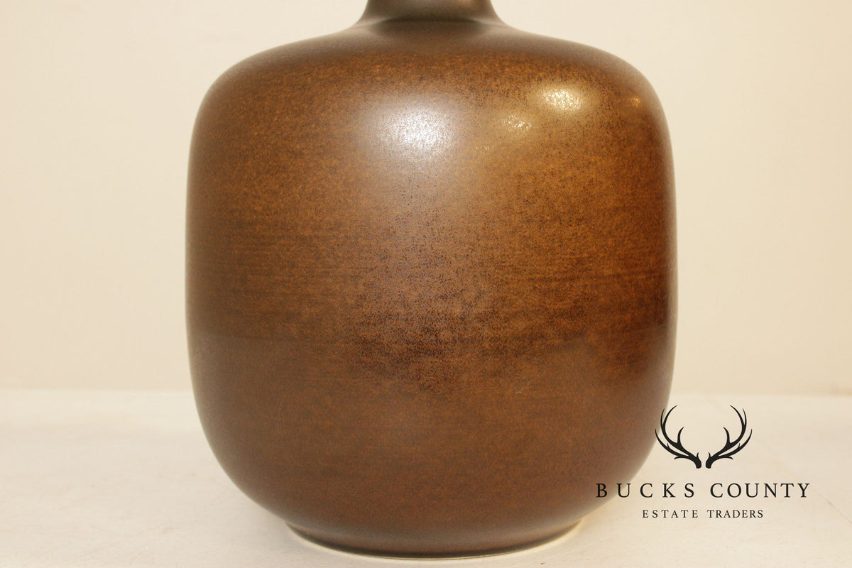 Pair Of Mid-Century Umber Glazed Ceramic Table Lamps By Lotte & Gunnar Bostlund