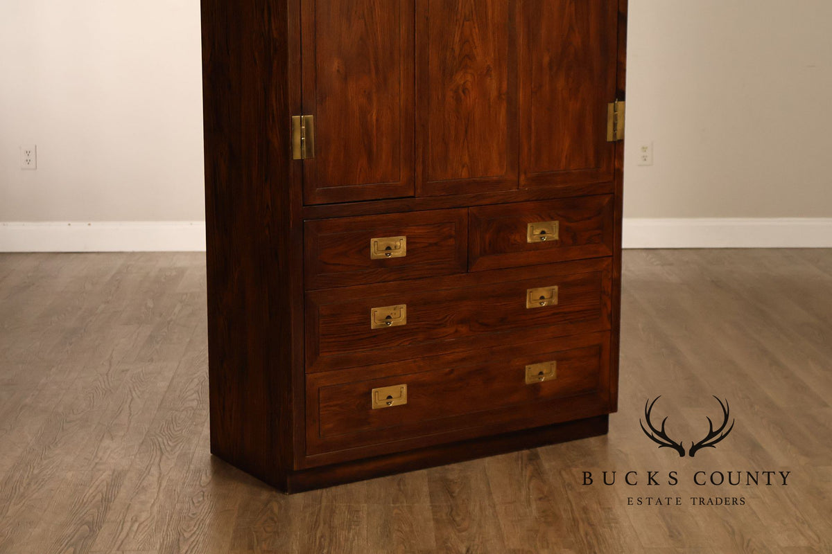 Henredon Scene One Campaign Style Walnut Armoire Chest
