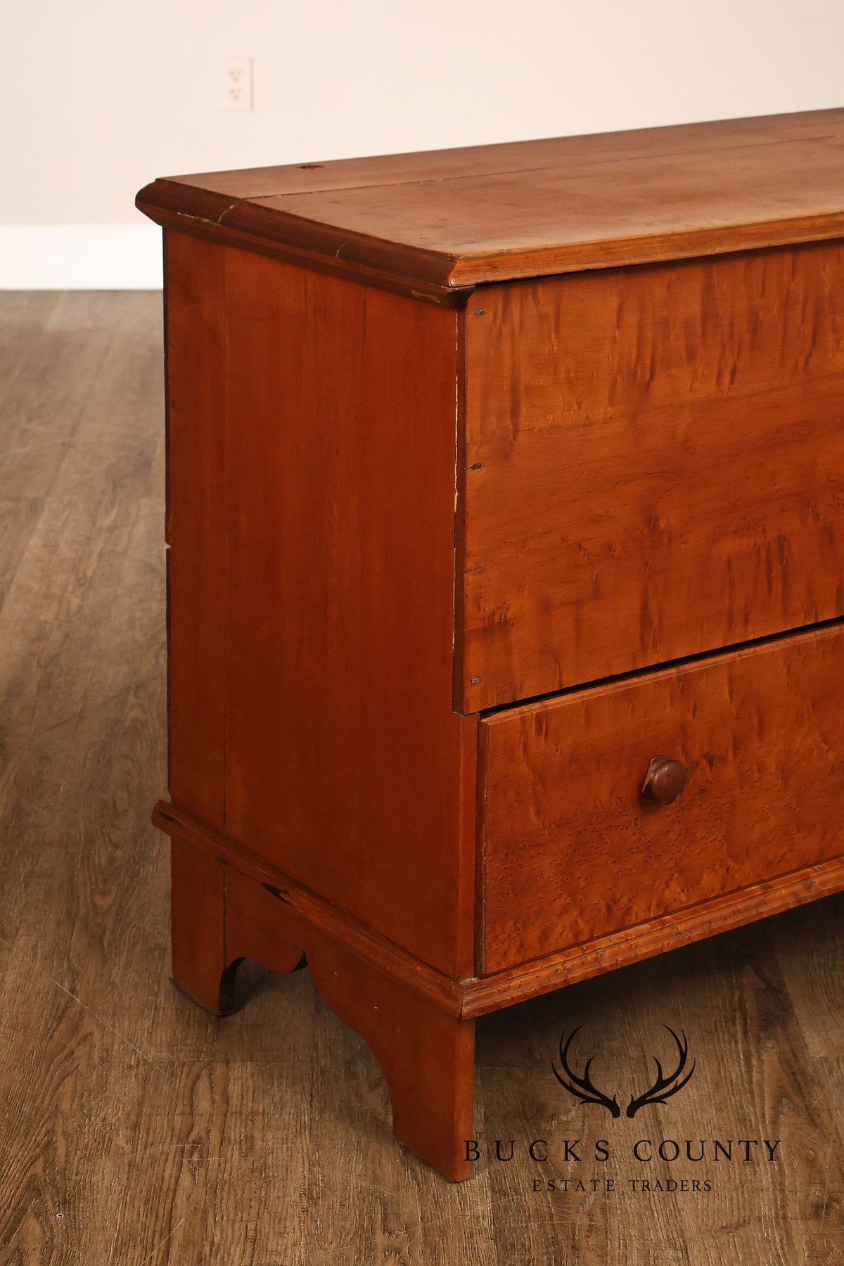 Antique American Country Birdseye Maple Blanket Chest With Lower Drawer