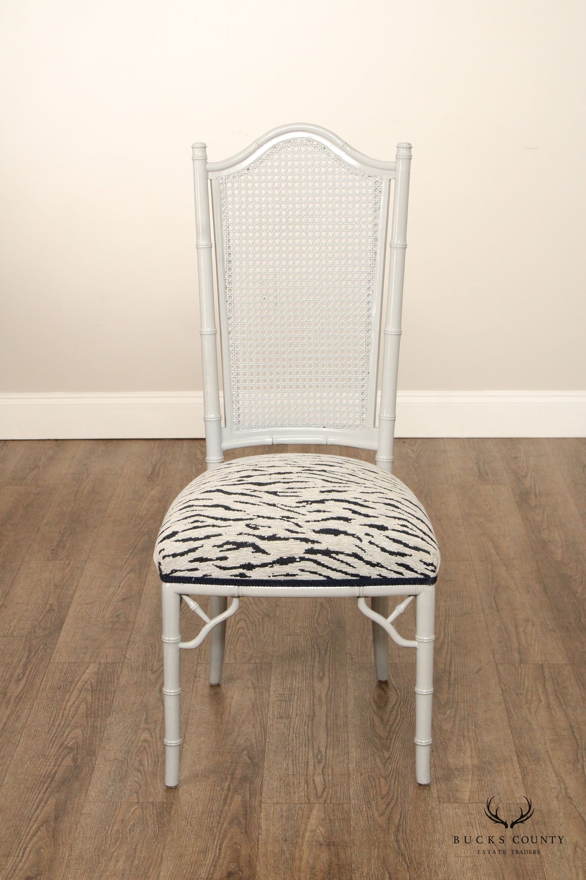 Hollywood Regency Set of Eight Faux Bamboo and Cane Dining Chairs