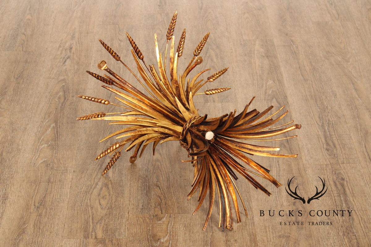 Hollywood Regency Glass Top Wheat Sheaf Side Table