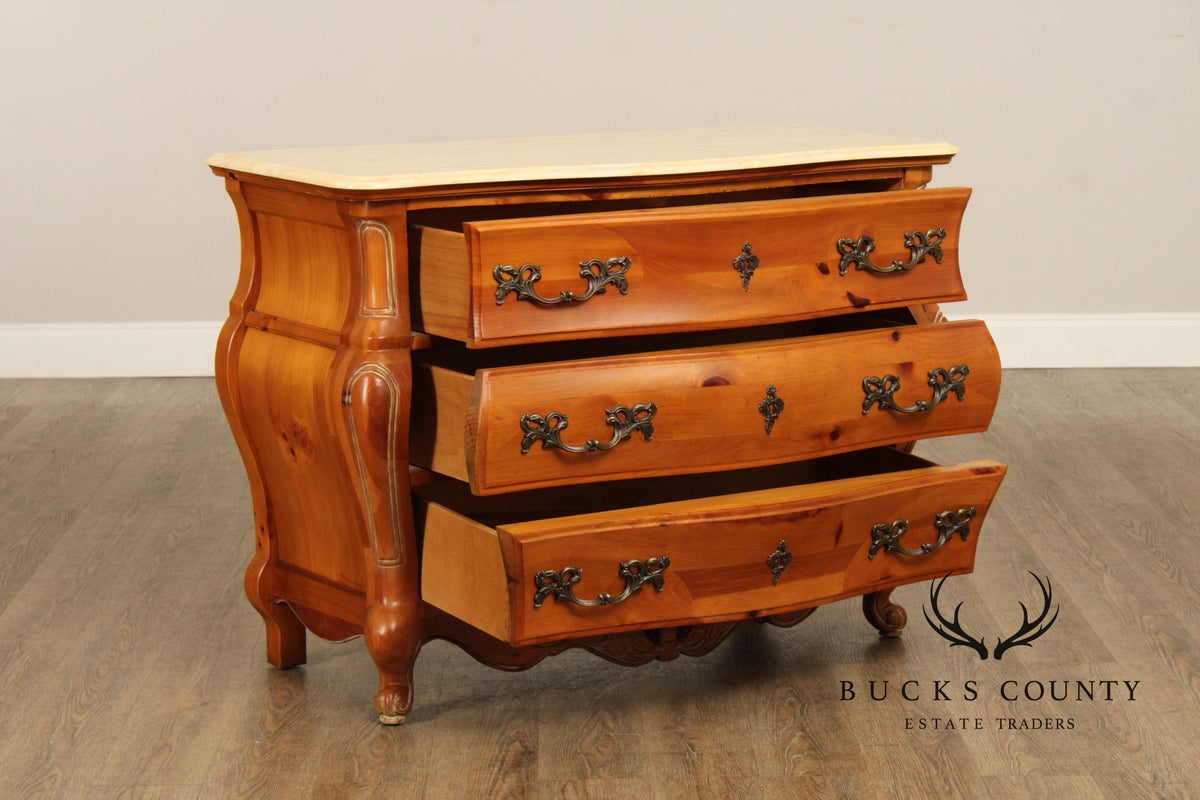 French Country Style Marble Top Pine Commode
