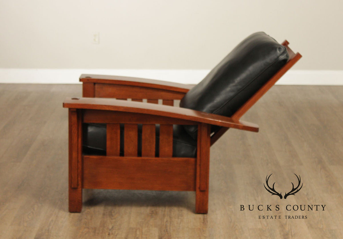 Stickley Mission Collection Oak Bow Arm Morris Chair and Ottoman