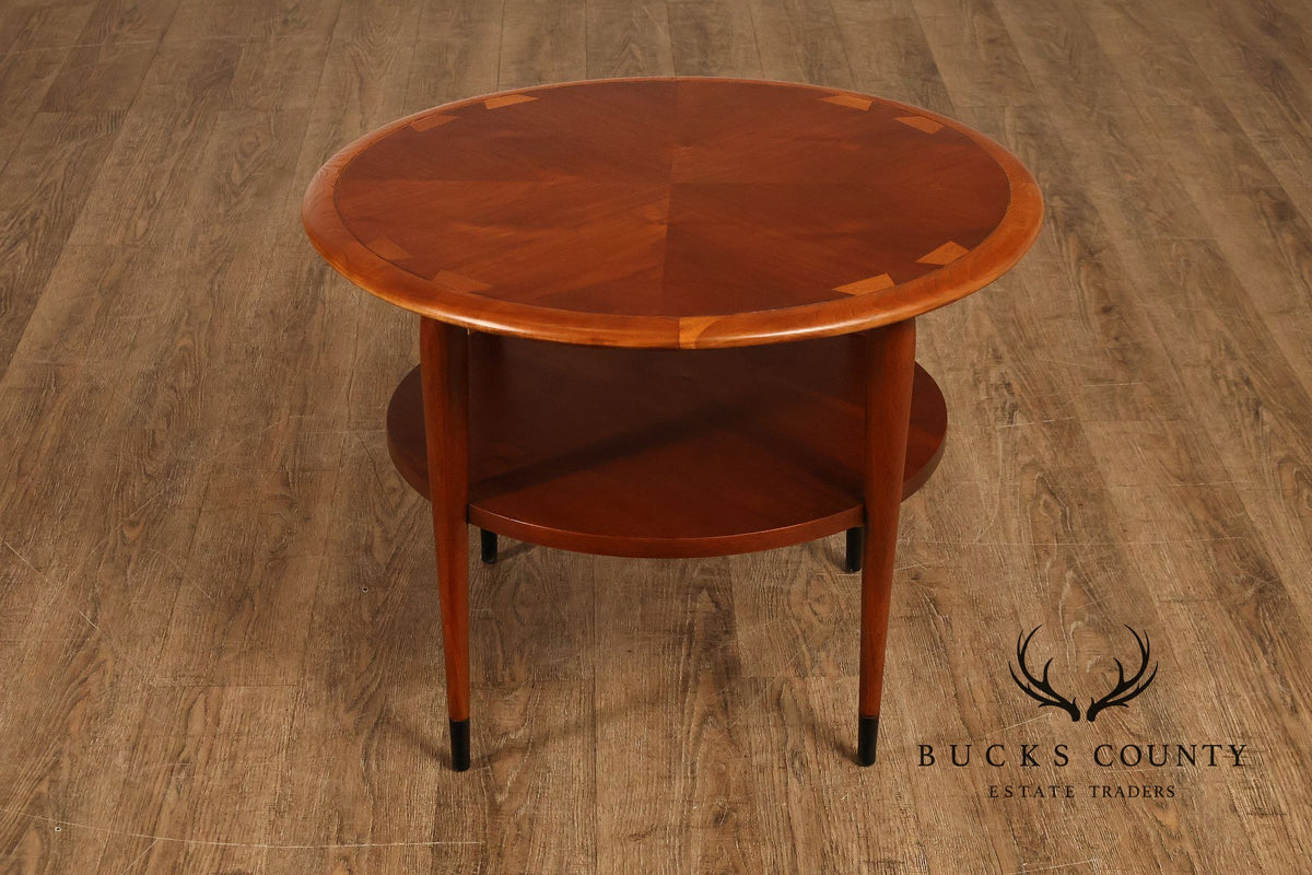 Lane Acclaim Mid Century Modern Walnut And Oak Round Two-Tier Side Table