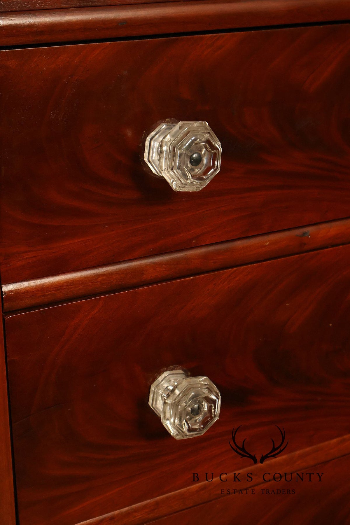 Antique American Classical Mahogany Tall Chest Of Drawers With Glass Knobs