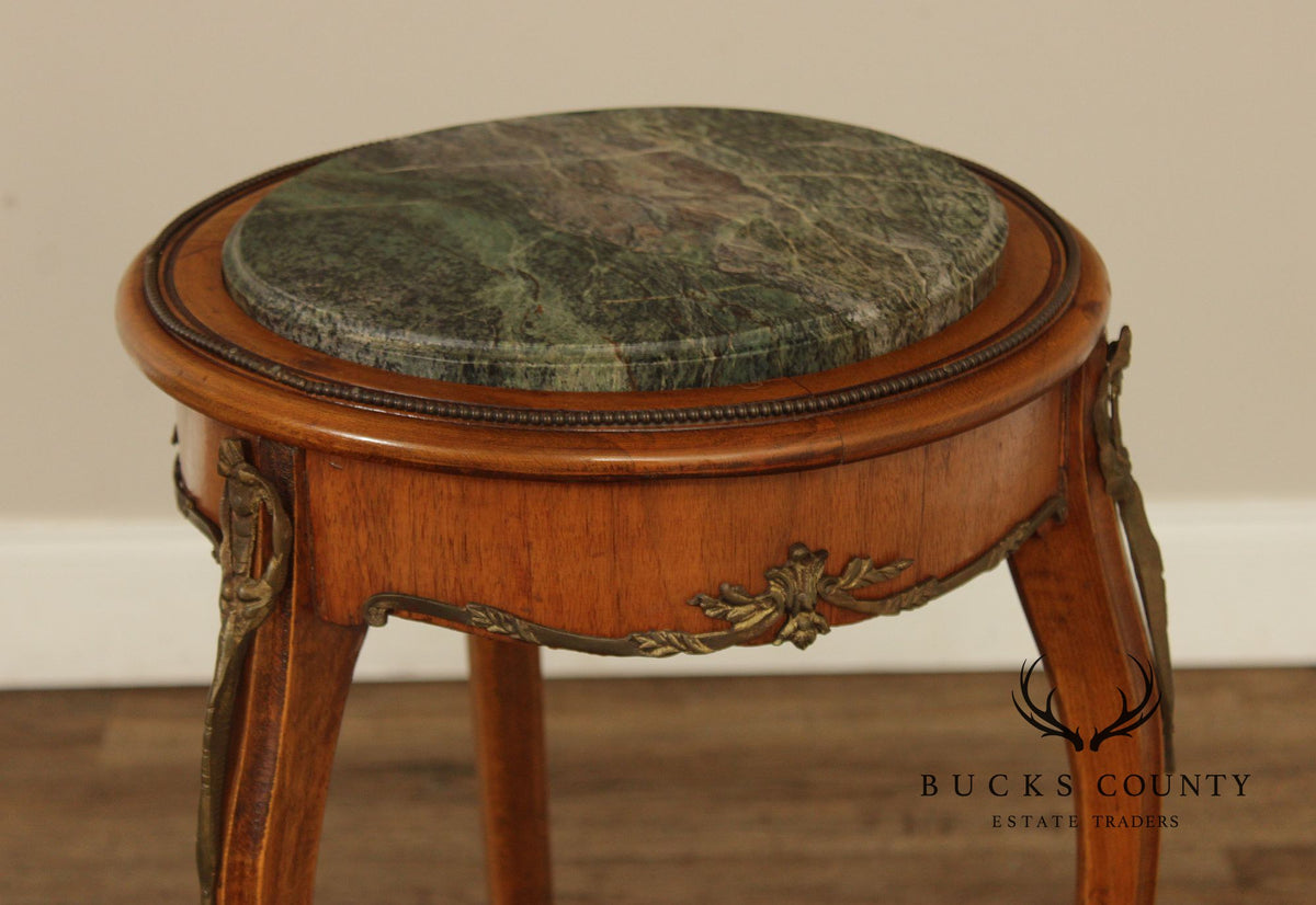 French Louis XV Style Marble Top Pedestal Side Table