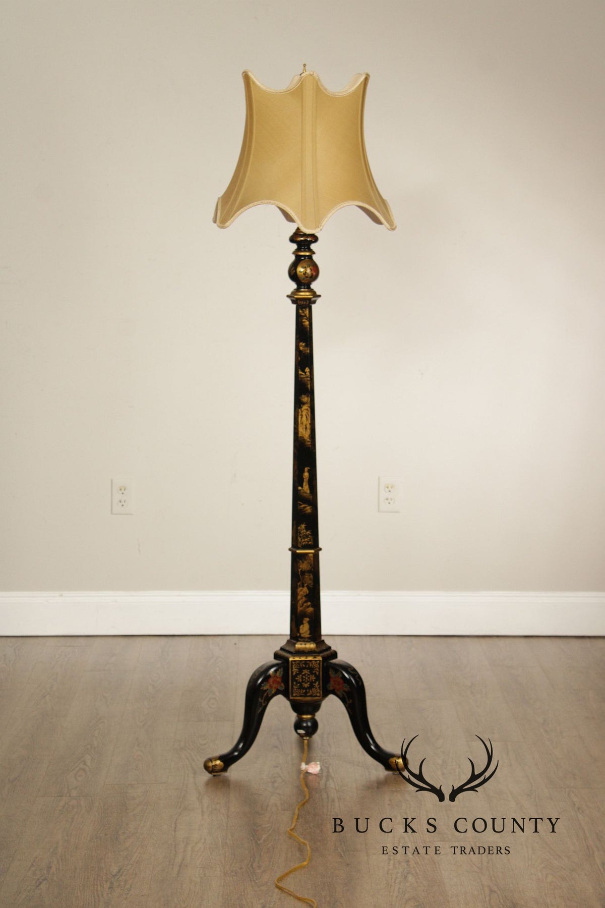 Chelsea House Chinoiserie Decorated Black Lacquer Floor Lamp