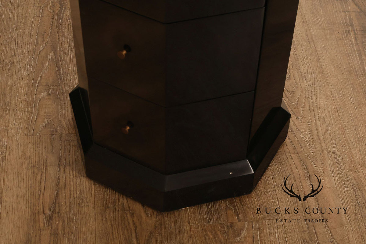 Maitland Smith Black Lacquered Octagonal Jewelry or Lingerie Chest Chest