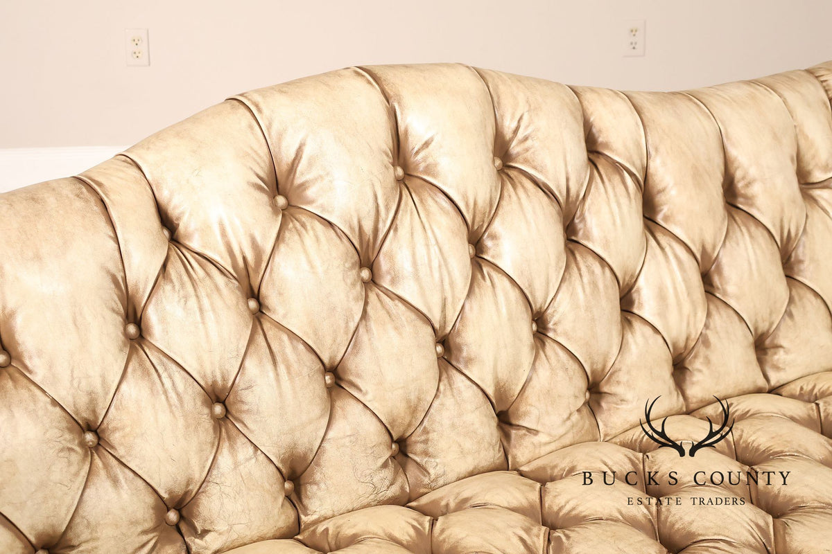 Chippendale Style Camelback Vintage Tufted Chesterfield Leather Sofa